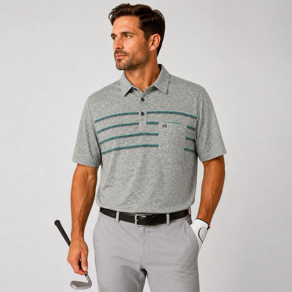 TravisMathew Gray Striped Polo Shirt Large Casual Golf - Picture 5 of 11